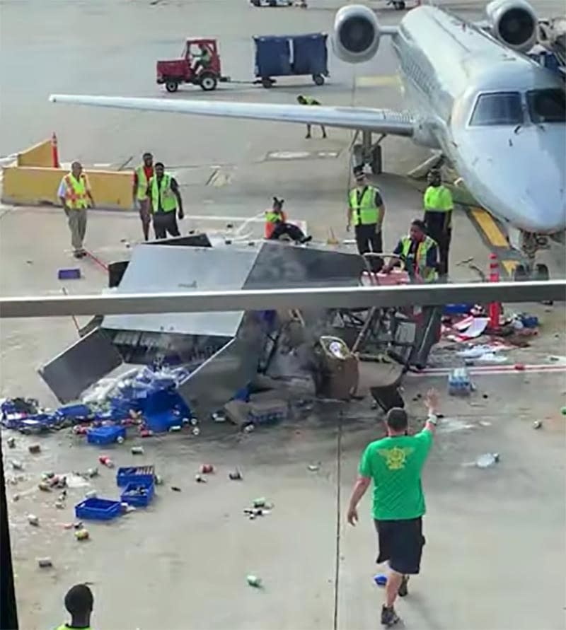 A catering cart lost control at O'Hare International Airport, stopped